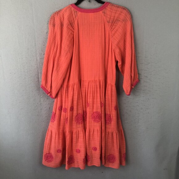 Uncle Frank Dress Womens XS Orange Pink Many Medallions Boho Embroidered NWT - Picture 2 of 16